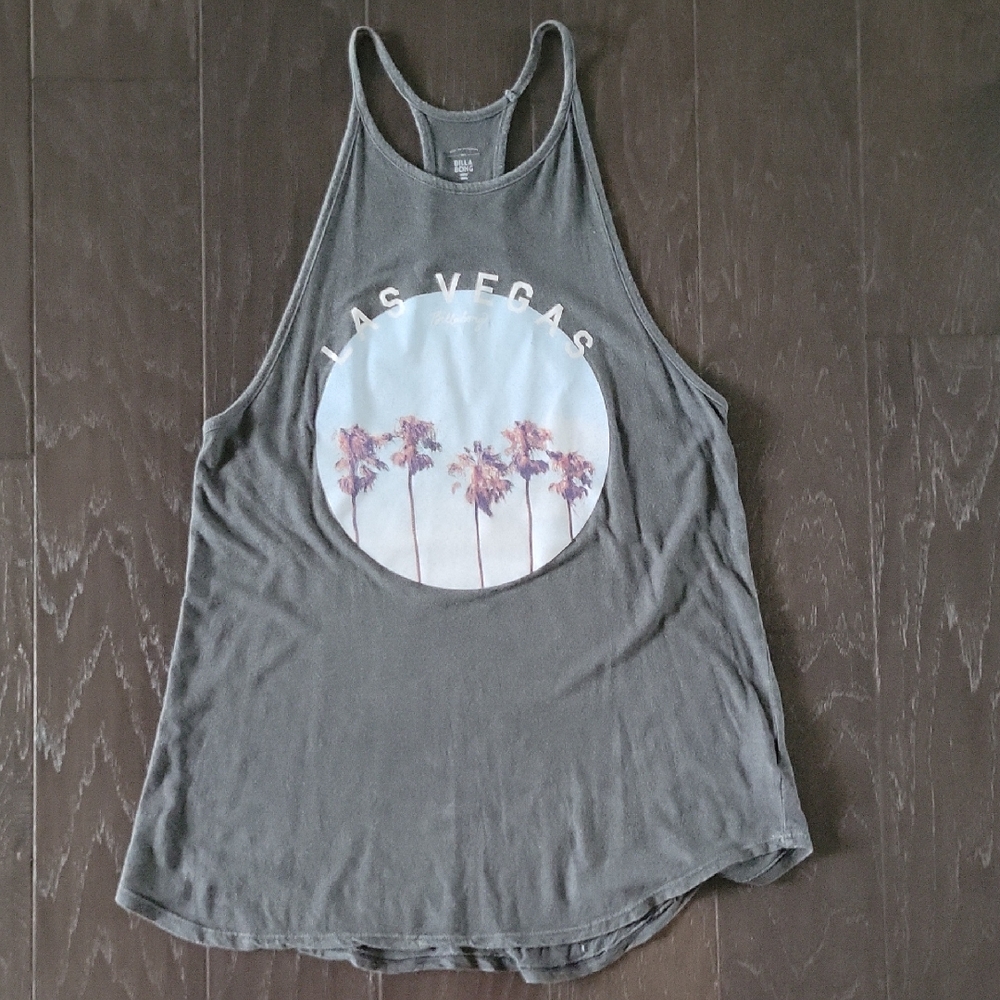 Billabong Gray Pink Graphic Sleeveless Tank Top